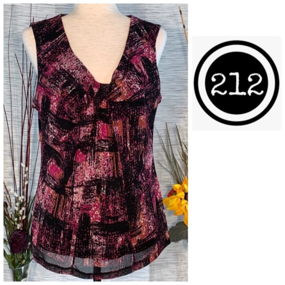 212 Collection. Black and red floral abstract sleeveless pullover top.